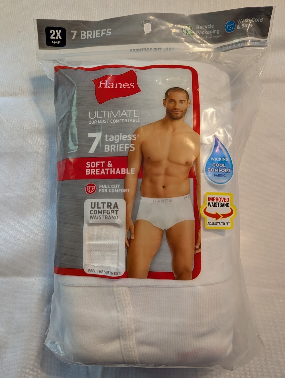 Mens Hanes 7 Tagless Briefs Size 2X 44-46 Brand New Sealed